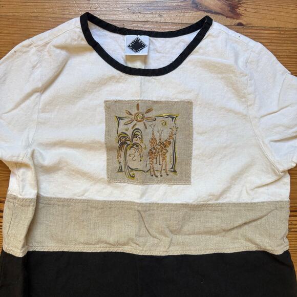 California Concepts vintage neutral linen short sleeve giraffe maxi dress SIZE M - Picture 3 of 5